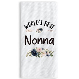 TNUW Best Nonna Kitchen Towel 16″×24″, World’s Best Floral Soft and Absorbent Tea Towel for Kitchen, Birthday Christmas Thanksgiving Gift for Nonna