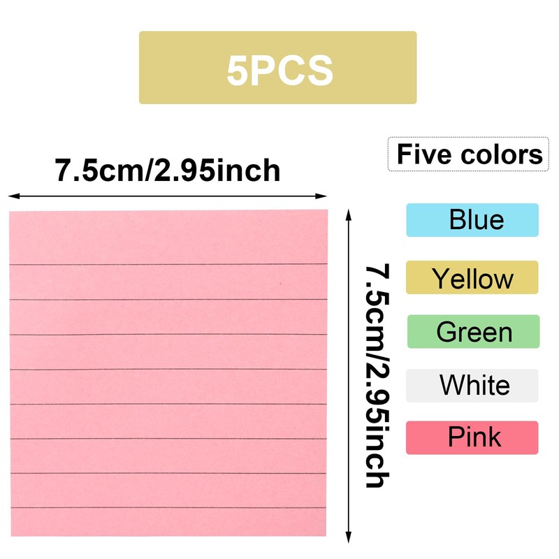 5 Pads Lined Sticky Notes 3 x 3 Inch (75