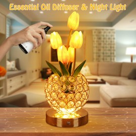 Birthday Gift for Women/Mom Tulip Crystal Flower Lamps,3 Color Bedside Lamps Infinitely Dimming with USB Charge Small Night Light ,Nightstand Lamp Table Lamp for Bedroom Living Room Home Decoration