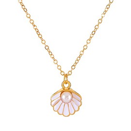 Pearl Shell Pendant Necklaces for Women Teen Girls, Adjustable Beach Vacation Chain Necklaces, Anniversary Valentine's Day Statement Jewelry Gifts (White)
