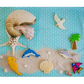 R&M International Seven Seas Ocean Cookie Cutters, Seagull, Angel Fish, Palm Tree, Seashell, Seahorse, Dolphin, Shark, 7-Piece Set