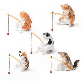 KALOLINNA Fishing Cats, Set of 5, Kitten Fishing Figurine, Cat Figure, Resin, Realistic Cat Fishing, Mini, Japanese Style, Healing Pull Up Ornaments, Atmosphere, Fish Tank, Aquarium, Garden, Miscellaneous Goods, Office Decoration