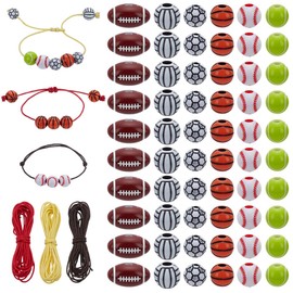 PH PandaHall Sports Bracelets Making Kit, 60pcs Sportball Beads Football/Basketball Beads with Waxed Cords Sports Favors Charms for Jewellery Necklaces Bead Ball Bracelet Inspirational Wristbands