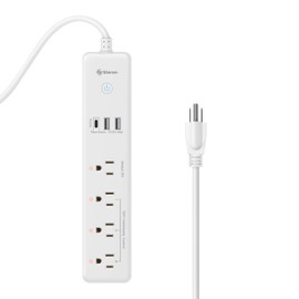 STEREN Multicontacto Wi-Fi de 4 Salidas horizontales con supresor de Picos (60 J) y Cargadores USB C PD 20 W / 2 x USB QC 18 W