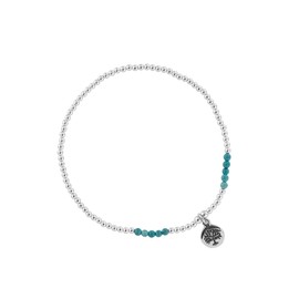Silverly Women .925 Sterling Silver 2mm Thin Tree Blue Ball Beads Elastic Stretch Bracelet, Sterling Silver