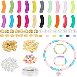 PandaHall 282pcs Acrylic Tube Bamboo Beads for Bangle Curved Tube Beads Elastic Thread Brass Spacer Beads for Trendy DIY Jewellery Making Kit Bracelets Necklace