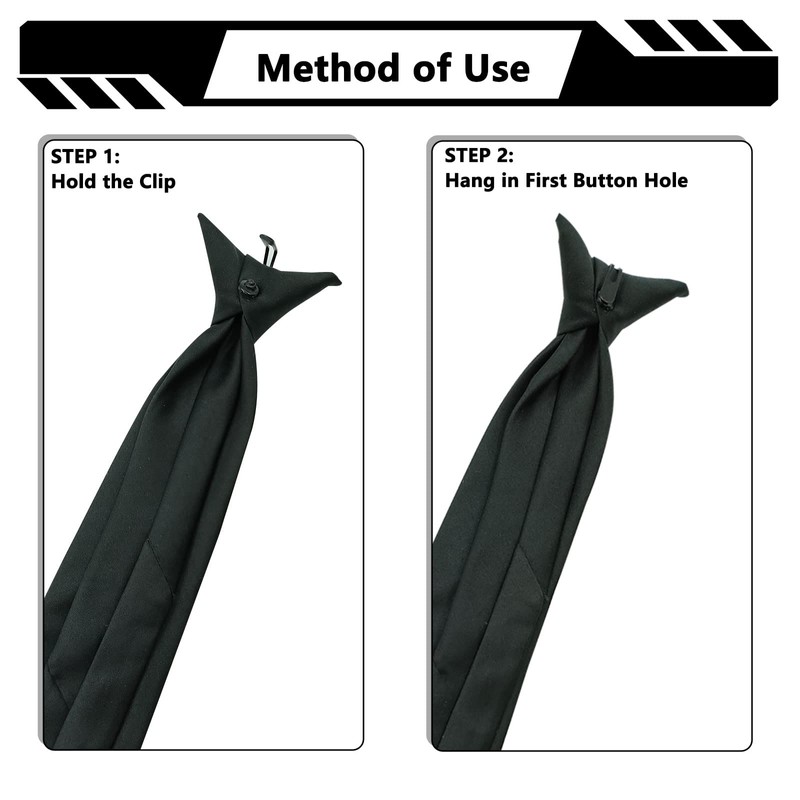 Mantieqingway Clip-On Black Tie 3.15'' Solid Color Pre-tied Adjustable Neck