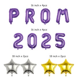 Pargleev Prom 2025 Balloons with Star Hanging Foil Balloons Letter for High School College Grad Graduation Retirement Party Decorations Purple