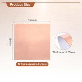 sourcing map Double-Sided Conductive Copper Foil Sheets 150 x 150 x 0.05mm High Conductivity Copper Foil Tape for Guitar Grounding, Stained Glass, Electronics, Crafts 10 Pcs
