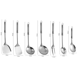 7pcs Kitchen Utensils Cooking Tools Stainless Steel Kitchen Utensil Kitchen Cookware Utensil Kit Kitchenware Meat Fork Soup Ladle Cooking Gadgets Stainless Steel Utensil