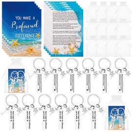 20 Sets Starfish Story Gifts Employee Staff Appreciation 20 Small Starfish Story Cards 20 Starfish Keychains 20 Organza Bags for Employee Teacher Staff Students Colleague Coworkers