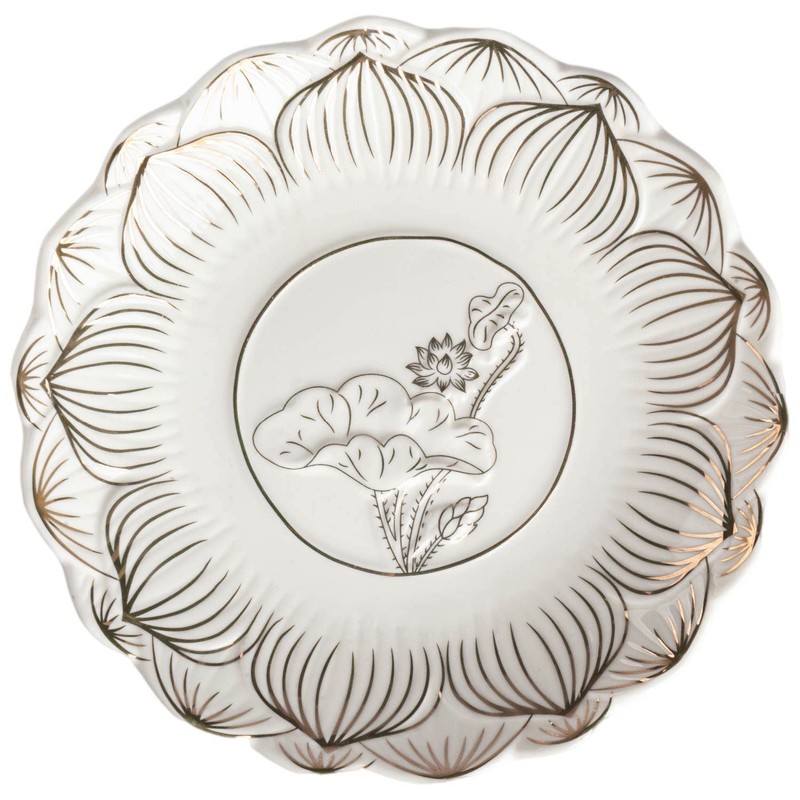 HOULU 7 Inch White Ceramic Buddhist Fruit Plate, Buddhist Supplies