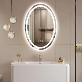 AXOTEXE Oval LED Mirror for Bathroom 20 x 30 Inch Oval Bathroom Vanity Mirror with Lights 3 Colors Dimmable Wall Mounted LED Bathroom Mirror Anti-Fog Lighted Mirror for Wall