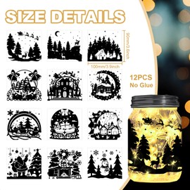 Peacoblue Christmas Scene Decor Silhouette Cutouts for Jars Mason Can Glass Wishing Bottle Decor(No Stickers), 12Pcs Reusable Silhouette for Lantern DIY Craft Kit Jar Decals Art Mural Home Garden