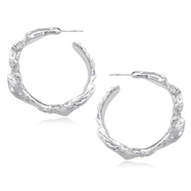 JECEIKA Chunky Silver Hoop Earrings for Women Trendy 14K Gold Plated Gold/Silver Statement Earring Lightweight Hypoallergenic Earrings（H-1048）
