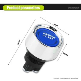 Start Switch 12v DC 50A Blue Car Start Engine button Stater,Push Button Light switch Push Start Ignition Switch for Racing SPST(ON)-OFF Momentary,One-Button Start Switch Replacement Parts (Blue)