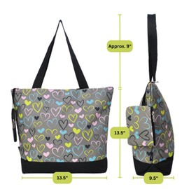 NGIL Medium Top Zipper Closure Canvas Tote Bag with Attached Matching Coin Purse For Moms and Nurses (Colorful Hearts-Black)