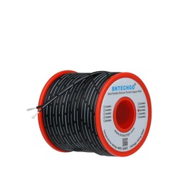 BNTECHGO 26 Gauge Silicone Ribbon Cable Flexible 2P Black 100 ft Flat Cable 26 AWG Stranded Tinned Copper Wire