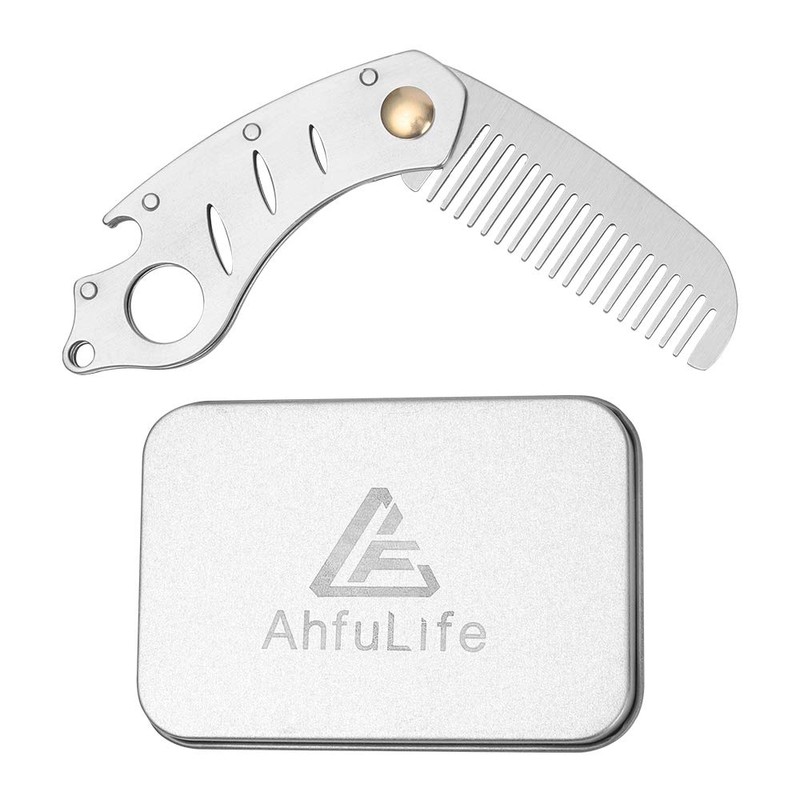 AhfuLife Foldable Metal Comb and Beard Comb - Multifunctional Pocket