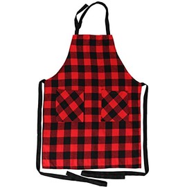 Iconikal Bib Apron With 2 Pockets For Men & Women, Red Buffalo Plaid