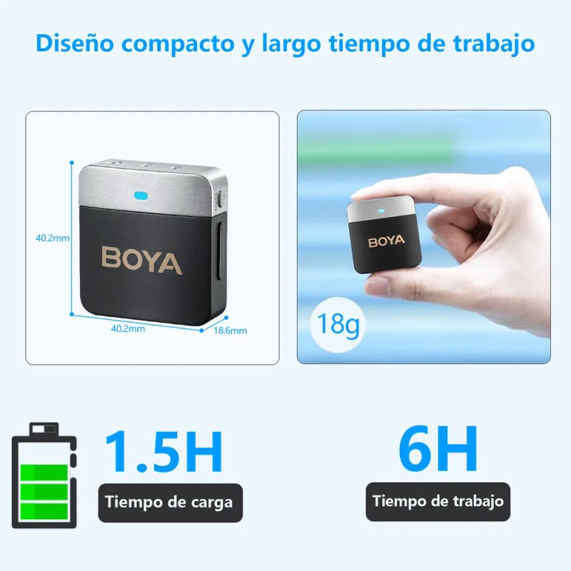 BOYA BY-M1V2 Micrófono Lavalier Inalámbrico de Doble Canal Cancelación de