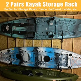 PIRIPARA Kayak Storage Rack Wall Mount 4 Pairs Garage Kayak Storage Hanger, Wall Bracket Holder for Kayaks, Canoe, Surfboard, Paddle Board, Max Load 100LBs, Black 8PCS