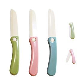 jawbush 7" Foldable Plastic Paring Knives Set for Kids or Adults, Portable and Ideal for Travel Camping Picnic, Safe Nylon Knives for Kids Toddler to Use with Bright Colors, Dishwasher Safe, 3 Pack