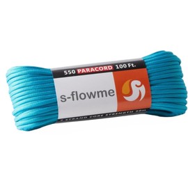 S-flowme Paracord 7 Core 4mm x 30m Total 60 Colors, Load Capacity: 551.1 lbs (250 kg), Crafts, Paracord Accessories, For Outdoor Activities, Camping, Tents, Tarps, Tie Rope A07, Turquoise
