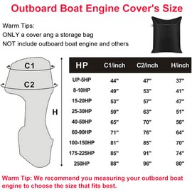 Outboard Boat Motor Cover Skyour Waterproof Boat Engine Cover Dust Rian UV Motor Protector Covers for UP-5HP/ 8-10HP/ 15-20HP/ 25-30HP/ 40-50HP/ 60-90HP/ 100-150HP (49x53x41 in for 8-10HP, Black)