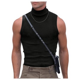 Floerns Men's Ribbed Knit Sleeveless T Shirt Mock Neck Solid Tank Top Black Large