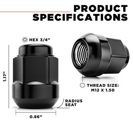 White Knight M12x1.5 Lug Nuts for Select Honda and Acura, Factory Style (Black Chrome) Radius Seat – WN20107BK-20AM (20 Pack)