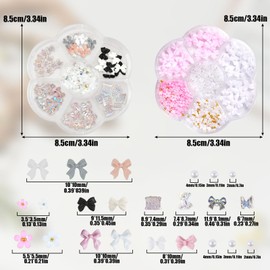 Bows Nail Charms, 2 Boxes Cute Resin 3D Flower Bear Bow Nail Art Charms Gems Nail Pearls Bowknot Nail Jewelry Supplies for DIY Crafts Nail Art Design Decorations (Multi-colored D)