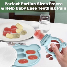 JEXFUN Silicone Baby Fruit Food Feeder Pacifier & Breastmilk Popsicle Freezer Molds for Cooling Relief, BPA Free Silicone Feeder to Safely Introduce New Foods, Double as Teething Toys, 4 Month+
