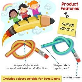 Nlinlin 5Pcs colorful Stripe Soft Pencil Flexible Stationery Eraser Soft Writing Bendy Pencil Pens With Flexible,Wooden Lead Pencils,Not Easy to Break Office Products,Writing Correction Supplies