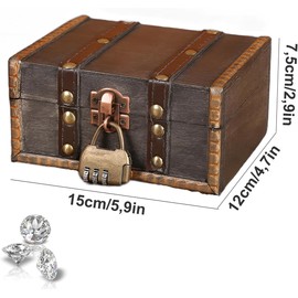 ACTIUSIS Vintage Wooden Treasure Chest, Treasure Chest with Combination Lock, Brown Wood Storage Treasure Chest, Vintage Wood Look, Wooden Chest, Pirate Box, for Storage and Decorating Gifts