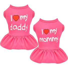 2 Pieces Dog Dresses for Small Dogs Girl Spring Summer Clothes Chihuahua Yorkie I Love My Mom Daddy Cute Tutu Skirt Puppy Pet Cat Apparel (Large)