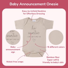 BIBIBLISSBABY Hi Auntie I Can't Wait To Meet You Baby Announcement Onesie,Pregnancy Announcement for Grandparents Gift,Baby Coming Soon Reveal Ideas for Family(0-3 months,oat)