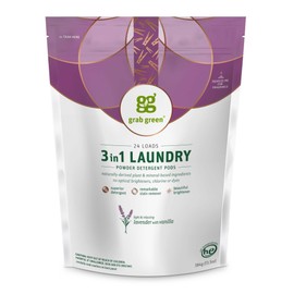 Grab Green 3-in-1 Laundry Detergent Pods, 24 Count, Lavender Vanilla Scent, Plant and Mineral Based, Superior Cleaning Power, Stain Remover, Brightens Clothes