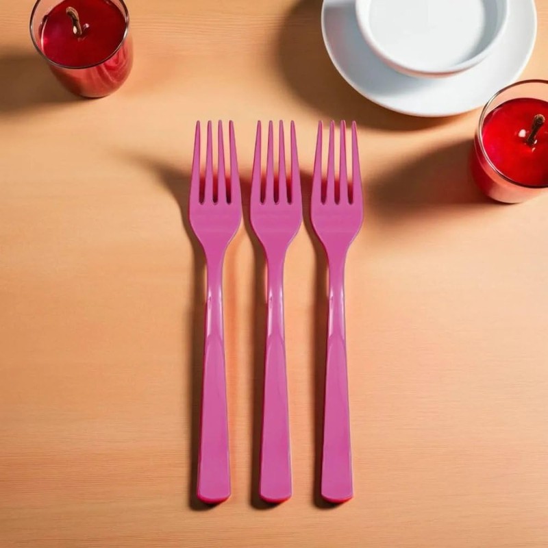 Unique Hot Pink Solid Plastic Forks (18ct) - Durable &