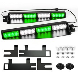 ASPL 32LED Visor Lights 26 Flash Patterns Windshield Emergency Hazard Warning Strobe Beacon Split Mount Deck Dash Lamp with Extend Bracket (Green/White/Green/White)