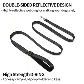 PWOD Double-Sided Reflective Nylon Dog Leash, 4 FT/5 FT/6 FT, Soft Padded Handle Heavy Duty Dogs Leashes with D Ring for Medium and Large Dogs Walking and Training,(Red, 4FT)