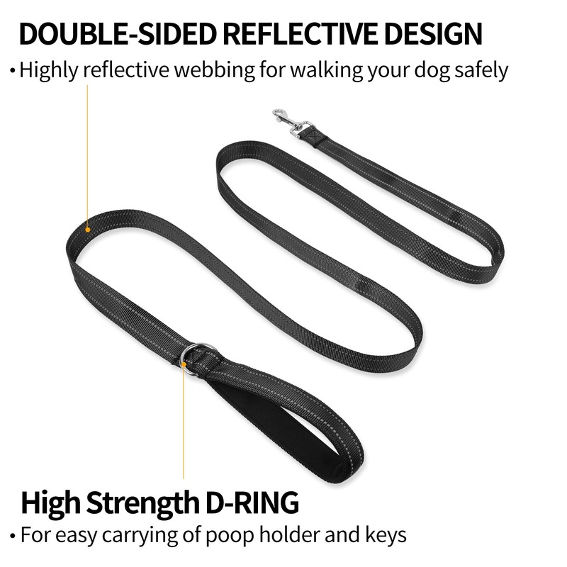 PWOD Double-Sided Reflective Nylon Dog Leash, 4 FT/5 FT/6 FT,