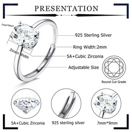 JeweBella Adjustable 925 Sterling Silver Rings for Women Engagement Ring Eternity Promise Ring Wedding Rings Cubic Zirconia Thumb Ring for Women Girls Anniversary Jewellery Gifts