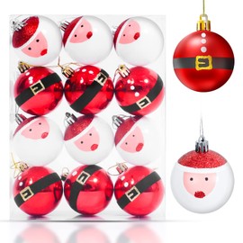 6cm 12pcs Santa Claus Christmas Ball Ornaments Set Decorative Tree Baubles Pendants for Holiday Wedding Party Xmas Decoration White and Red