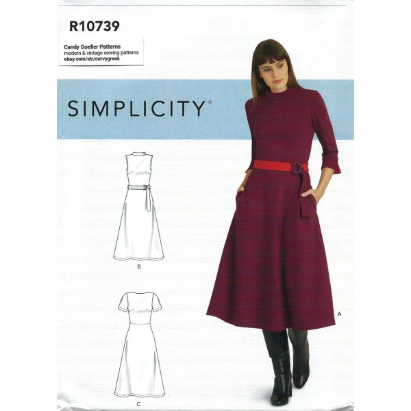 Simplicity R10739 Fit & Flare Dress, Reversible Belt PLUS Sz