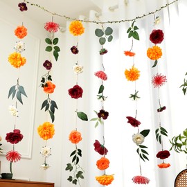 Tegeme 6 Pcs Flower Garlands 19.7 ft Artificial Wildflower Garland Streamers Flower Themed Party Decorations for Spring Summer Autumn Wedding Ceiling Garden Decor Supplies (Fall)