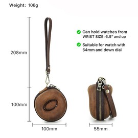 Hooxue Donut Shaped Vintage Crazy Horse Genuine Leather Travel Watch Case - Zipper Watch Travel Case Box - Watch Display Case (Brown)