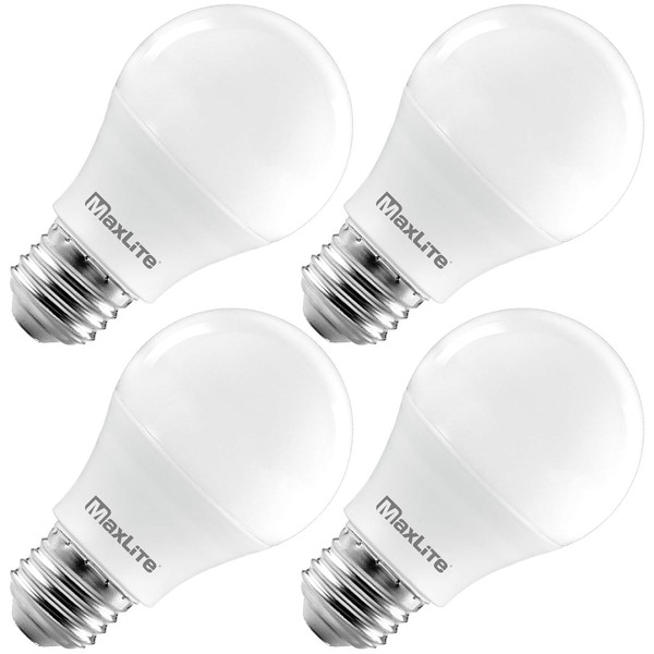MaxLite A19 LED Bulb, Enclosed Fixture Rated, 40W Equivalent, 450 Lumens, Dimmable, E26 Medium Base, 5000K Daylight, 4-Pack