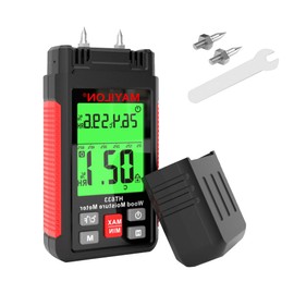 2 in 1 Wood Moisture Tester and Temperature Humidity Monitor Digital Detachable Probe Wood Moisture Meter with Tri-Color Backlight Screen Detector for Floorboards, Walls and Cardboard