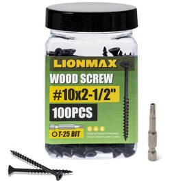 LIONMAX Deck Screws 2-1/2 Inch, Wood Screws #10 x 2-1/2", 100 PCS, Rust Resistant, Exterior Epoxy Coated, Outdoor Decking Screws, Torx/Star Drive Head Screw, T25 Star Bit Included, Black